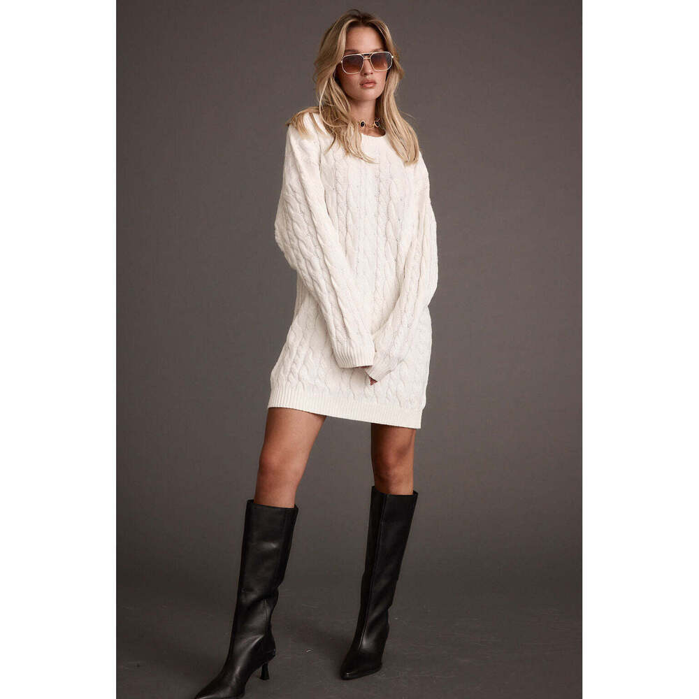 12th Tribe Beck Cable Knit Mini Sweater Dress